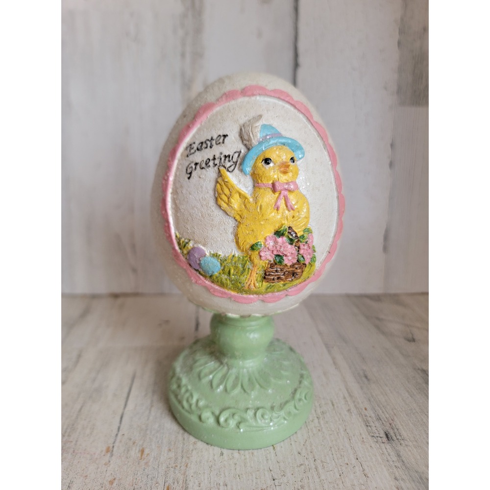 Vintage glitter Easter greeting chick bird egg spring flower home decor